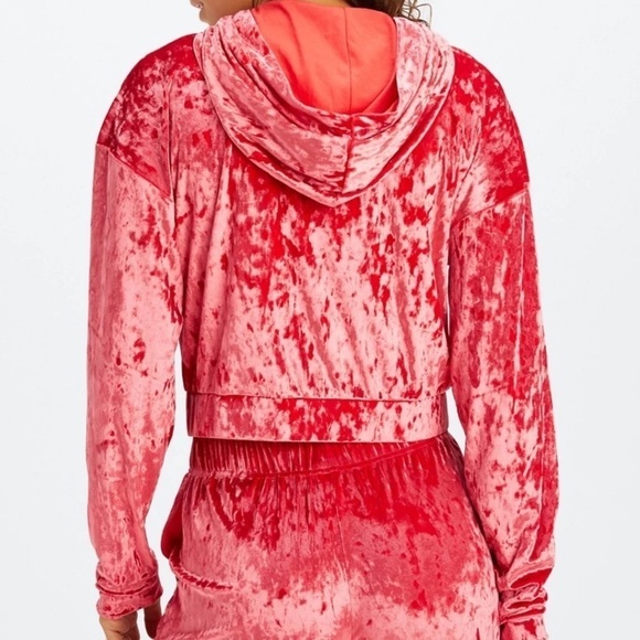 Fabletics Crushed Velour Zip Up Hoodie Strawberry Red NWT Medium - Picture 2 of 11